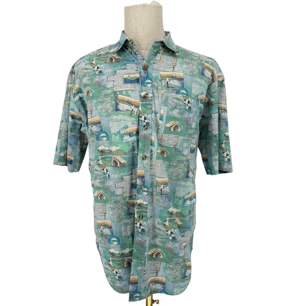 Vintage 1990s Men's Camp Shirt Short Sleeve Button Front Hiking Mountains